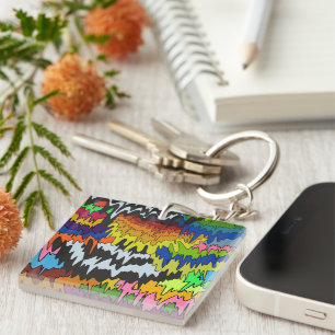 Liquid Drip Colourful Groovy Stripe Trippy Pattern Key Ring