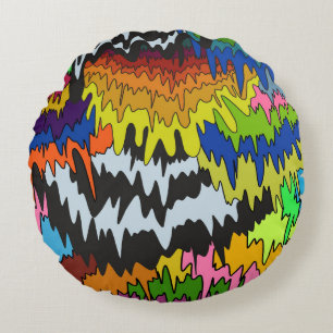 Liquid Drip Colourful Groovy Stripe Trippy Pattern Round Cushion