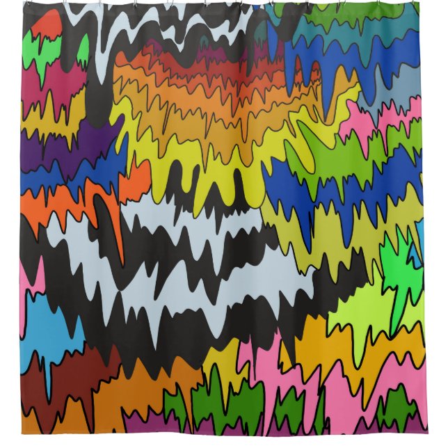 Liquid Drip Colourful Groovy Stripe Trippy Pattern Shower Curtain (Front)