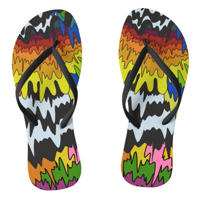 Liquid Drip Colourful Groovy Stripe Trippy Pattern Thongs (Footbed)