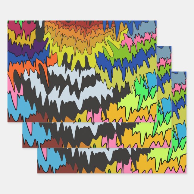 Liquid Drip Colourful Groovy Stripe Trippy Pattern Wrapping Paper Sheet (Set)