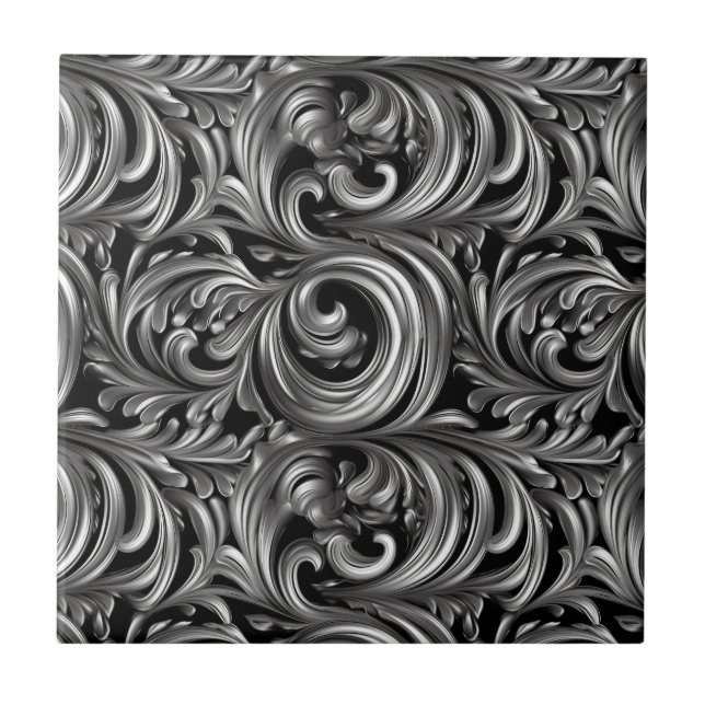 Liquid Elegance - Metallic Black liquid pattern Ceramic Tile (Front)