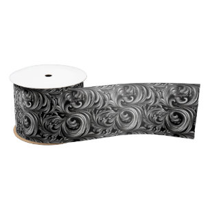 Liquid Elegance - Metallic Black liquid pattern Satin Ribbon