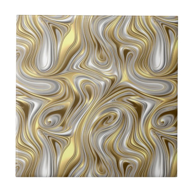 Liquid Elegance - Metallic liquid pattern Ceramic Tile (Front)
