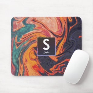 Liquid Elegant Marble Name Monogram Mouse Pad