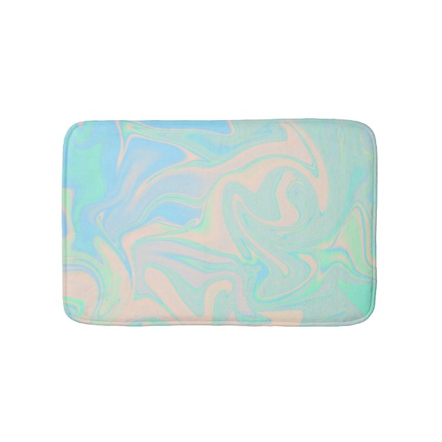 Liquid faux holographic iridescent texture bath mat (Front)