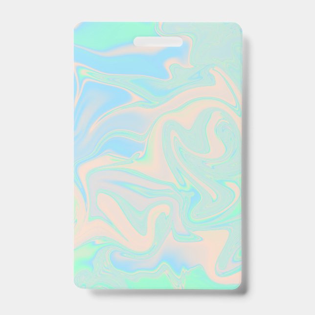 Liquid faux holographic iridescent texture ID badge (Front)