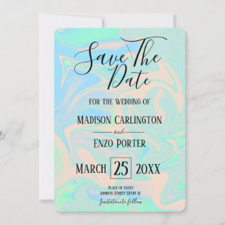 Liquid faux holographic iridescent texture invitation