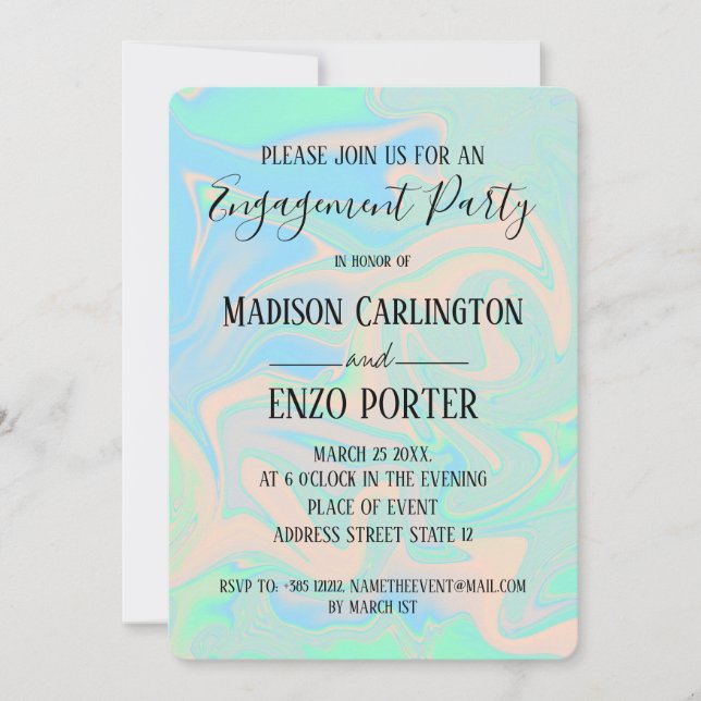 Liquid faux holographic iridescent texture invitation (Front)