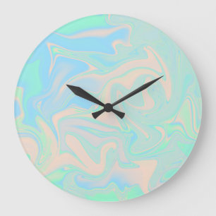 Liquid faux holographic iridescent texture large clock