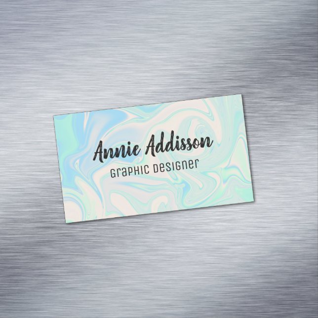 Liquid faux holographic iridescent texture 	Magnetic business card (In Situ)