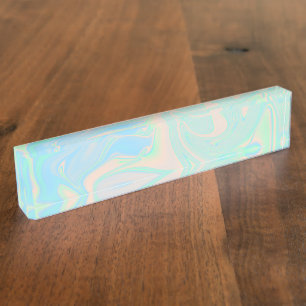 Liquid faux holographic iridescent texture nameplate