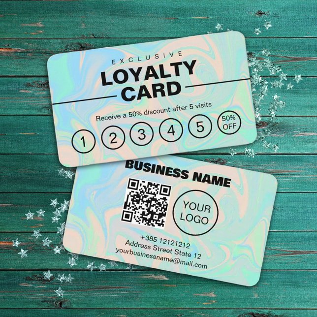 Liquid faux holographic iridescent texture QR code Loyalty Card (Creator Uploaded)