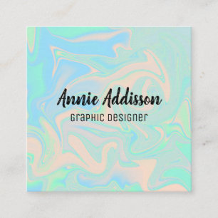 Liquid faux holographic iridescent texture square business card