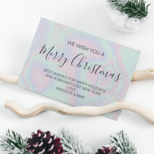 Liquid Faux Holographic Texture Snowflakes Holiday Card