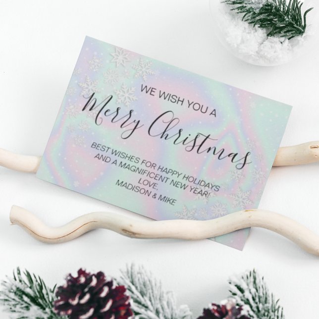 Liquid Faux Holographic Texture Snowflakes Holiday Card (Creator Uploaded)
