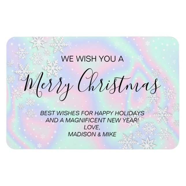 Liquid Faux Holographic Texture Snowflakes Magnet (Horizontal)