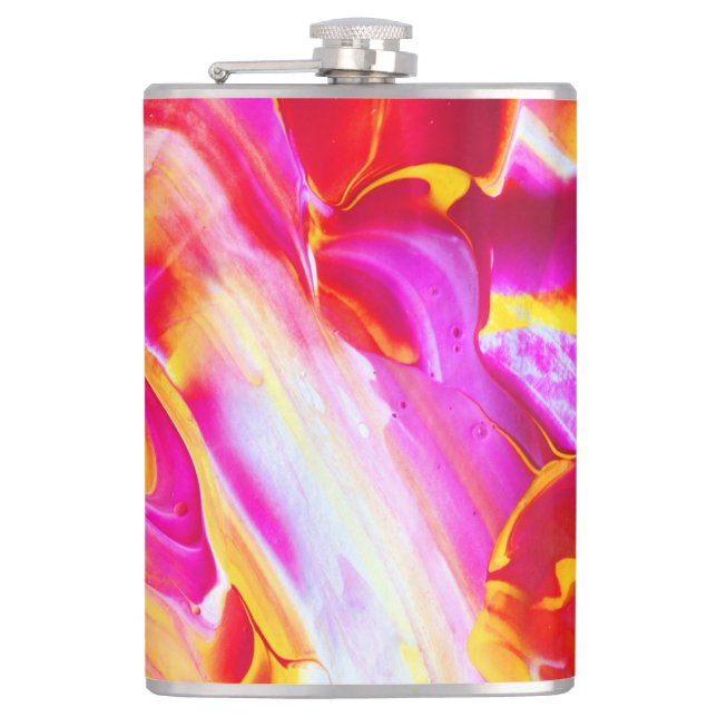 Liquid Flame - Bright Orange & Yellow design Hip Flask (Front)