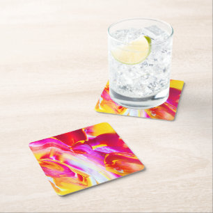Liquid Flame - Bright Orange & Yellow design Square Paper Coaster