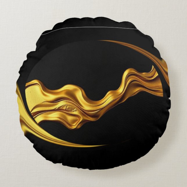Liquid Gold Black Monochrome Christian Achempong Round Cushion (Front)