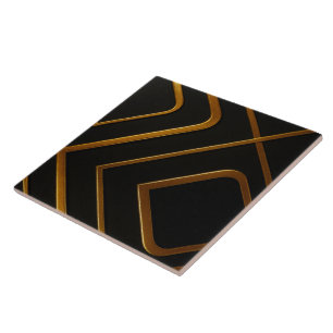 Liquid Gold Black Monochrome Geometric Kitchen Bac Ceramic Tile