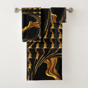 Liquid Gold Black Monochrome Opulent Swirl Achempo Bath Towel Set