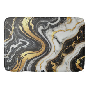 Liquid Gold Black White Marble Look Glam Wedding  Bath Mat