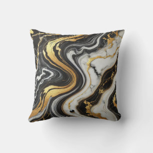 Liquid Gold Black White Marble Look Glam Wedding  Cushion