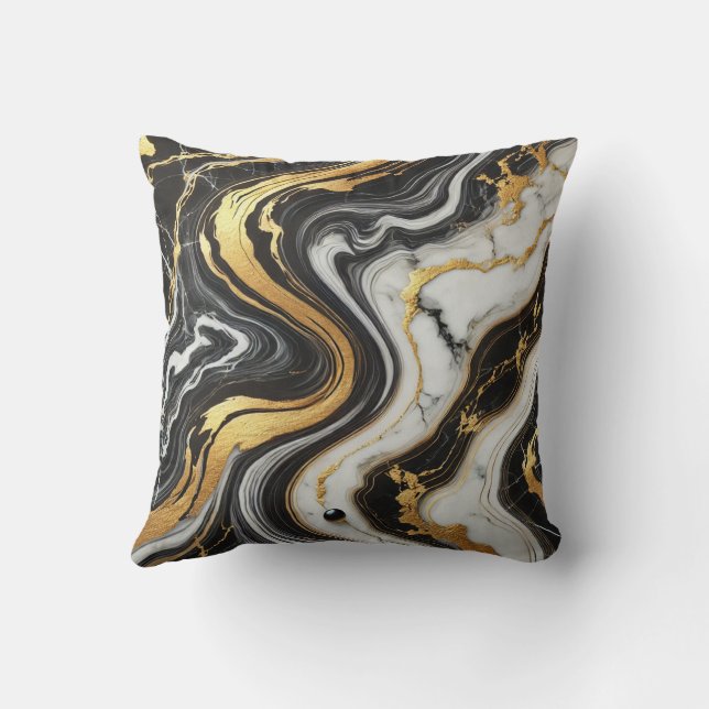 Liquid Gold Black White Marble Look Glam Wedding  Cushion (Back)