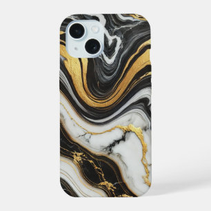 Liquid Gold Black White Marble Look Glam Wedding iPhone 15 Case