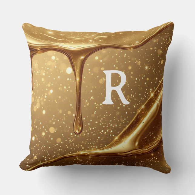 Liquid Gold Drip Glitter Bokeh Luxury Glam Cushion (Front)
