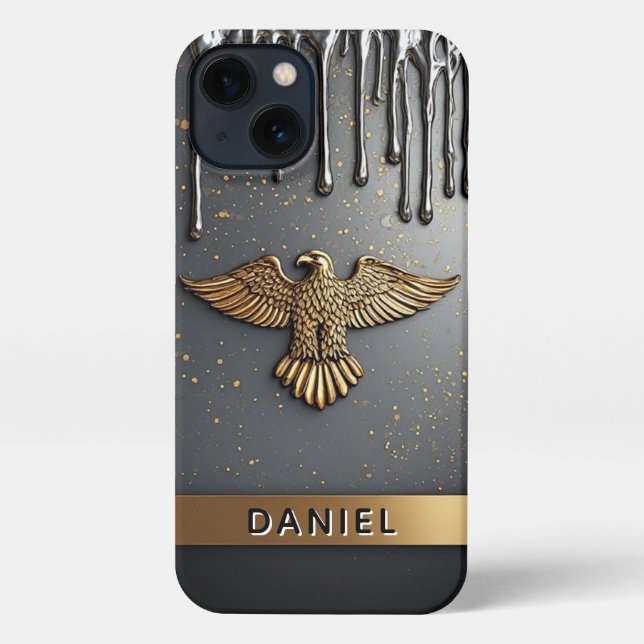 🦅 Liquid Gold Eagle Power Flow Dripping Metalli iPhone Case (Back)