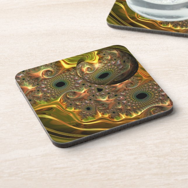 Liquid Gold Fractal Dream  Coaster (Left Side)