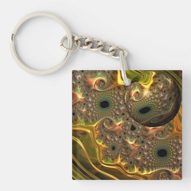 Liquid Gold Fractal Dream  Key Ring (Front)