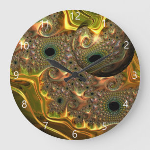 Liquid Gold Fractal Dream  Large Clock