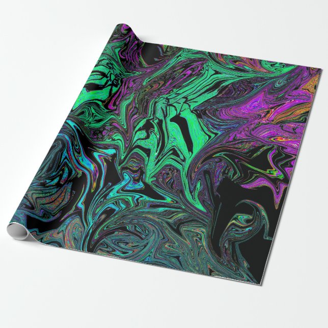Liquid Graffiti Green Wrapping Paper (Unrolled)