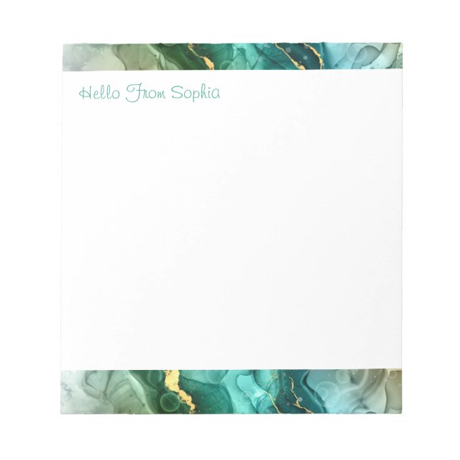 Liquid Ink Art, Gold, Deep Blue, Grey and Teal Notepad (Front)