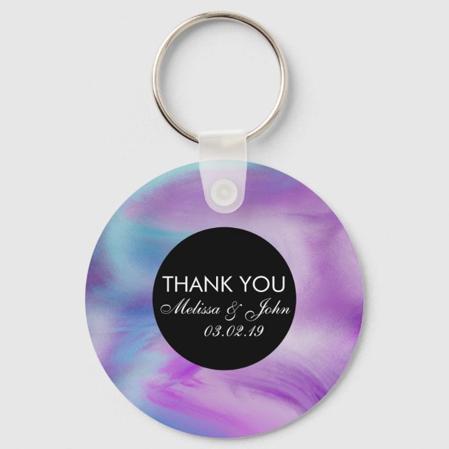 Liquid Ink Colourful Purple Marble Swirl Thank You Key Ring (Front)