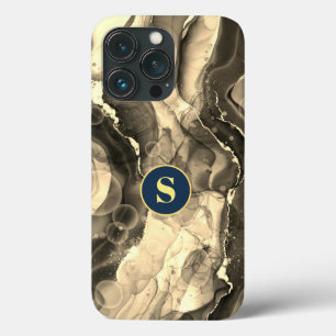 Liquid Ink Sepia Tones, Yellow Monogram iPhone 13 Pro Case
