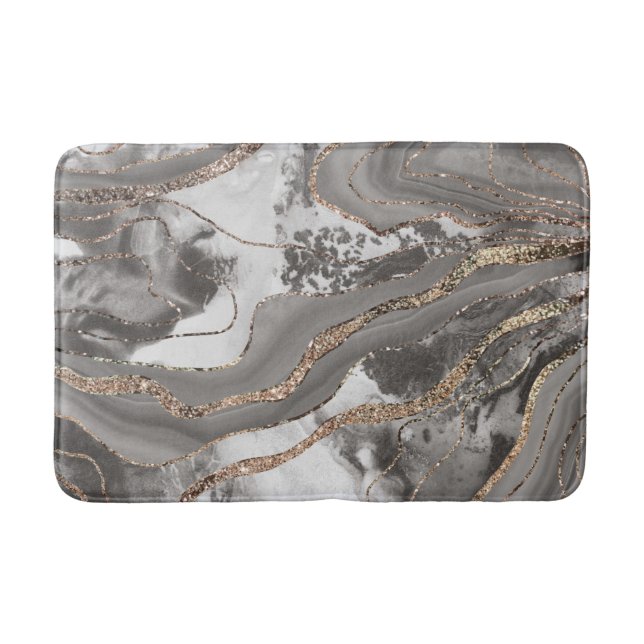 Liquid Marble Agate Glitter Glam #4 (Faux Glitter) Bath Mat (Front)