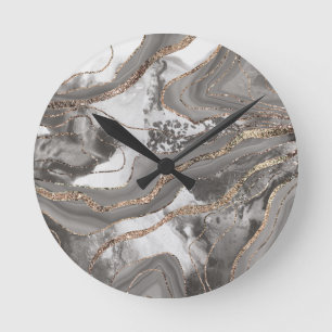 Liquid Marble Agate Glitter Glam #4 (Faux Glitter) Round Clock