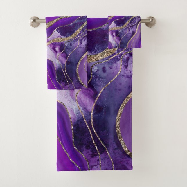 Liquid Marble Agate Glitter Glam #9 (Faux Glitter) Bath Towel Set (Insitu)
