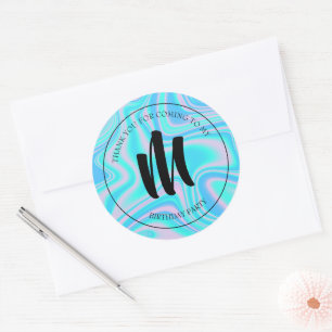 Liquid Marble Blue Faux Holographic Texture Classic Round Sticker