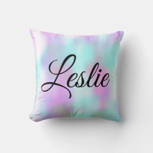 Liquid Marble Holographic Candy Script Monogrammed Cushion