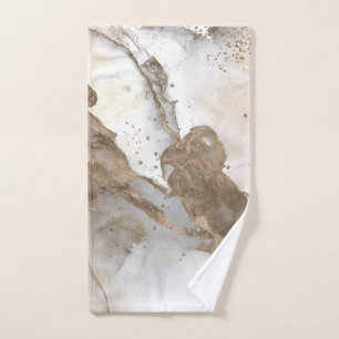 Liquid marble - pearl and gold bath towel set