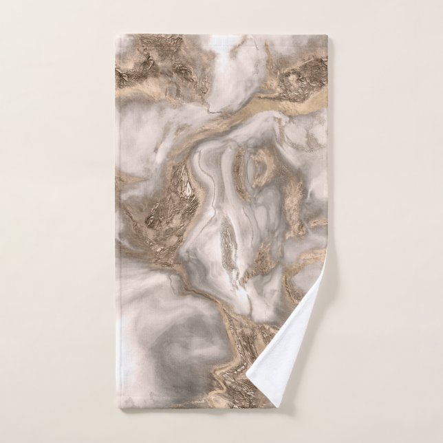 Liquid marble - pearl and gold bath towel set (Hand Towel)