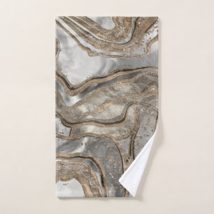 Liquid marble - pearl and gold bath towel set