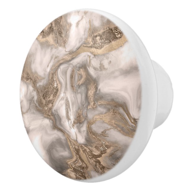 Liquid marble - pearl and gold ceramic knob (Right)