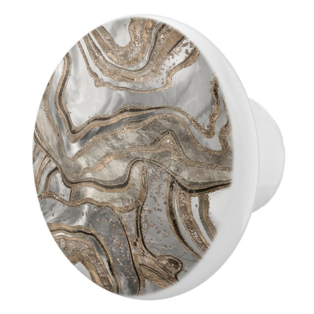 Liquid marble - pearl and gold ceramic knob (Right)