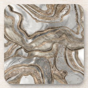 Liquid marble - pearl and gold coaster